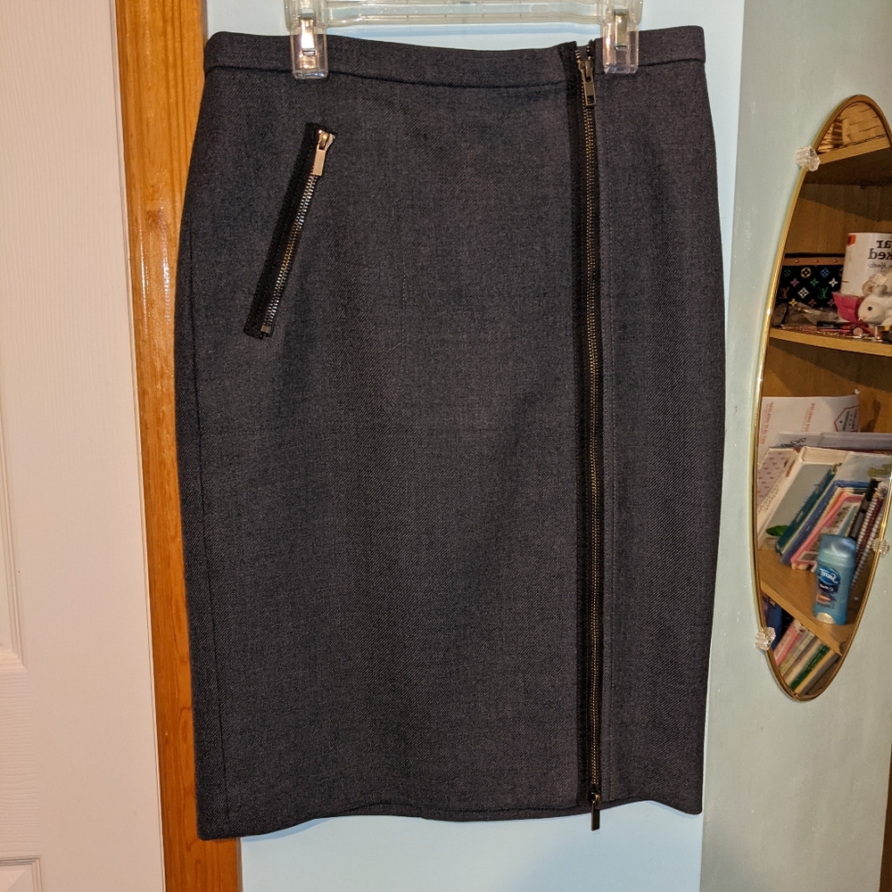 Charcoal Gray Asymmetrical Zipper Pencil Skirt - Picture 2 of 3